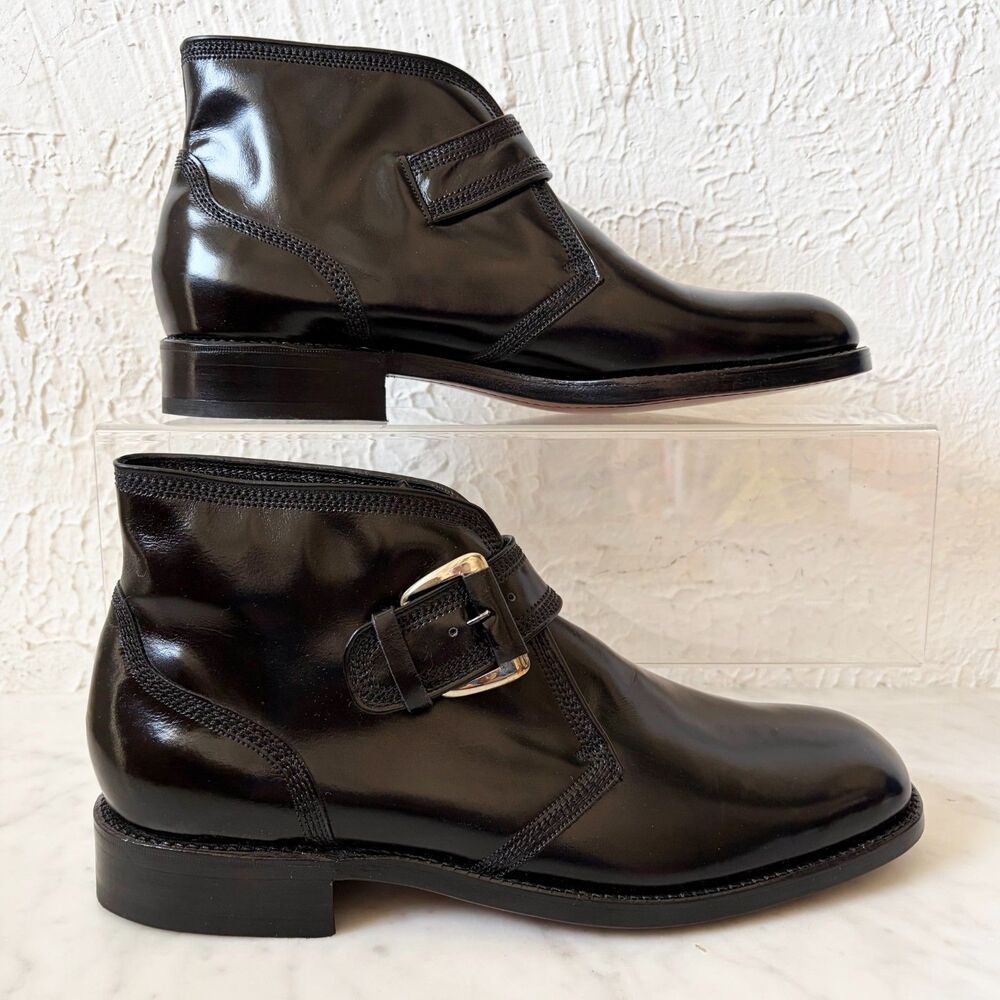 Vintage Florsheim Imperial Guardsman Boot Size 9 Black Leather Monk Strap Unworn
